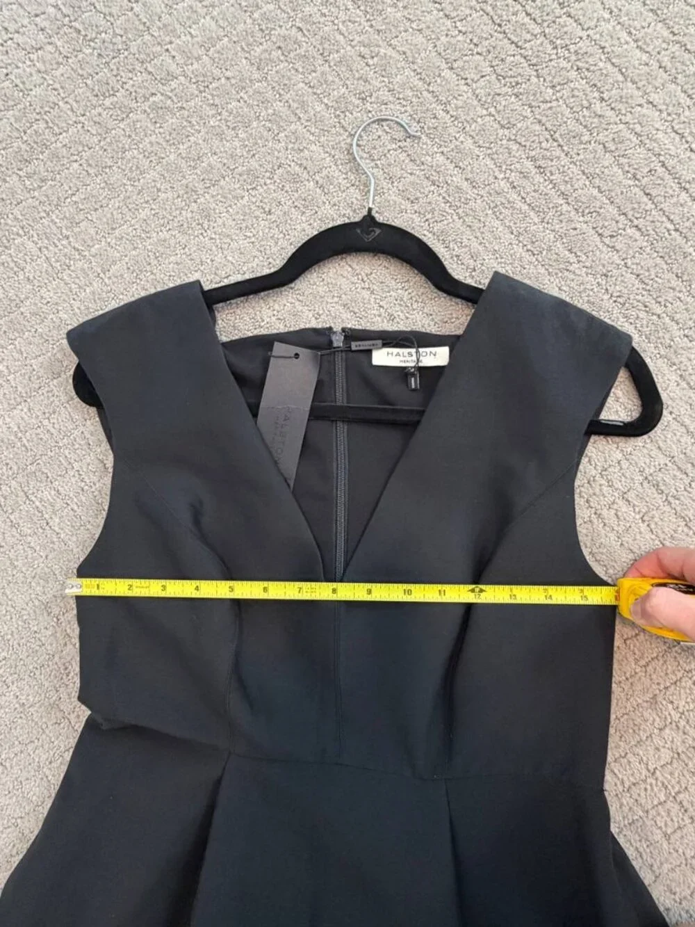 NWT Halston Heritage Women's Black V-Neck Cotton Silk High-Low Dress Size 10